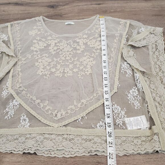 Sheer Mesh Lace Trim Flutter Sleeve Top M Coquette Fairy Whimsical Boho Feminine - Picture 10 of 13